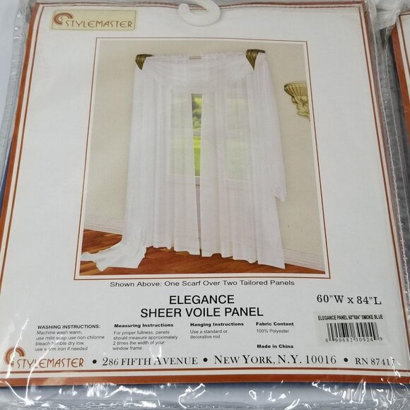 Vintage Elegance Sheer Window Panel Rod Pocket Curtain 84 Inch Smoke Blue Voile - Picture 4 of 4